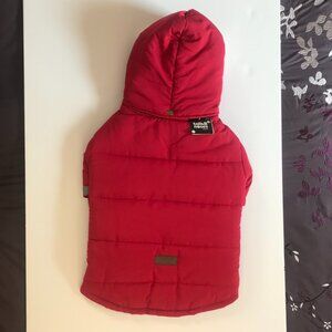 NWT Tails & Noses Crimson Red Winter Dog Coat Faux Fur White Trim